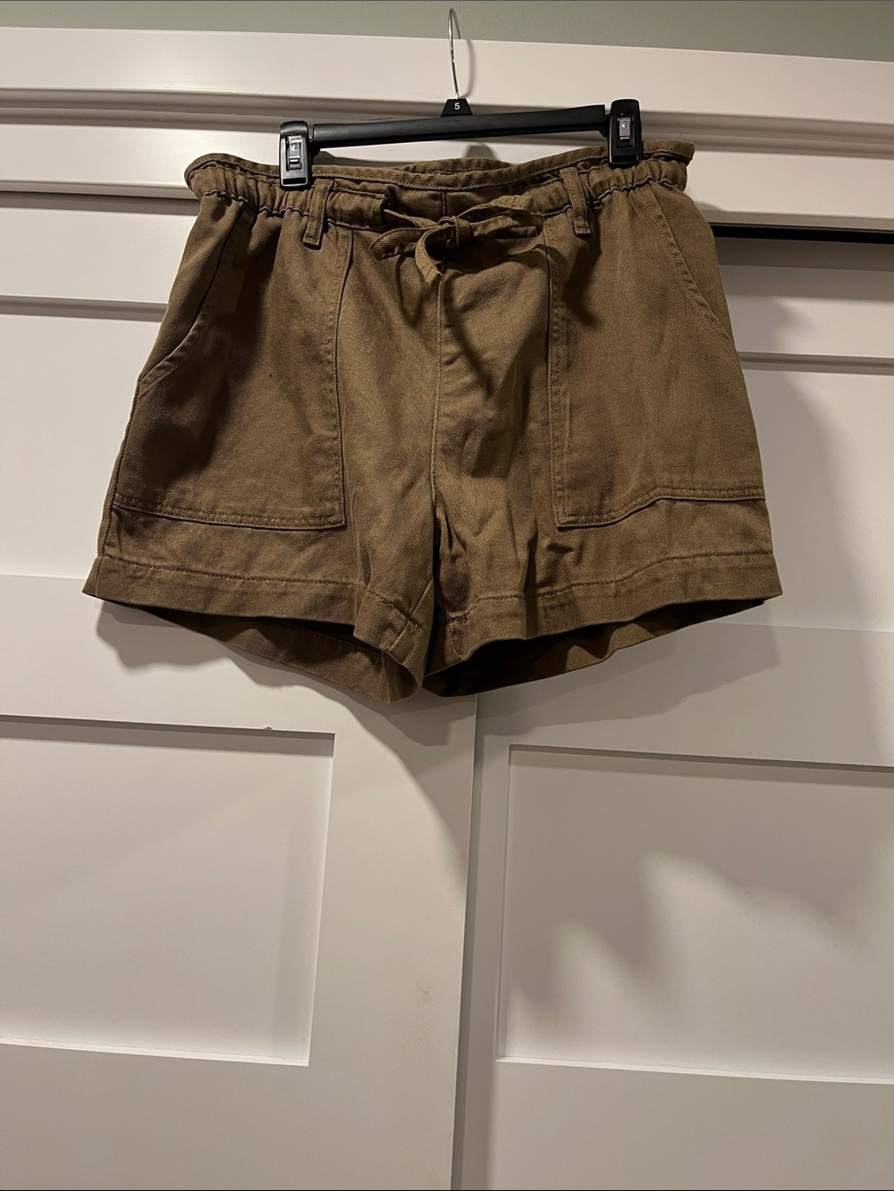 Time and Tru Olive Drawstring High-Waist Utility Shorts